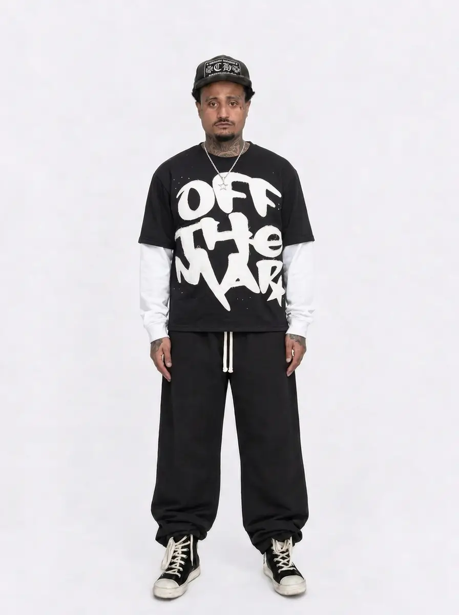 OTM RHINESTONE DOUBLE LINE T (BLACK)